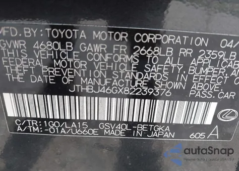 2008 Lexus Es 350 из США, поврежденный, VIN JTHBJ46GX82239376